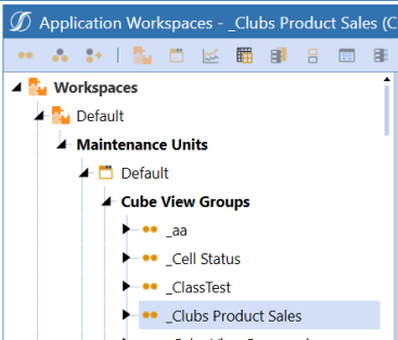 Blue highlight under Cube View groups which is under Workspaces Default under the Default Maintenance unit.